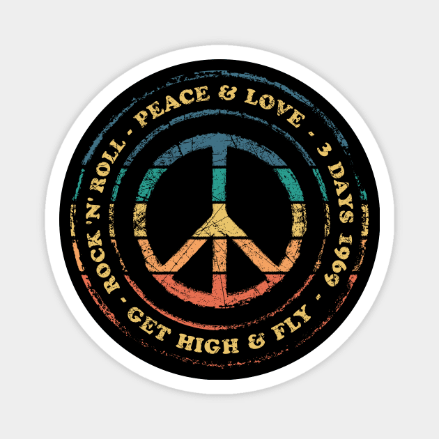 Peace Love & Rock n Roll 60s 70s Vintage Magnet by DeadlRay